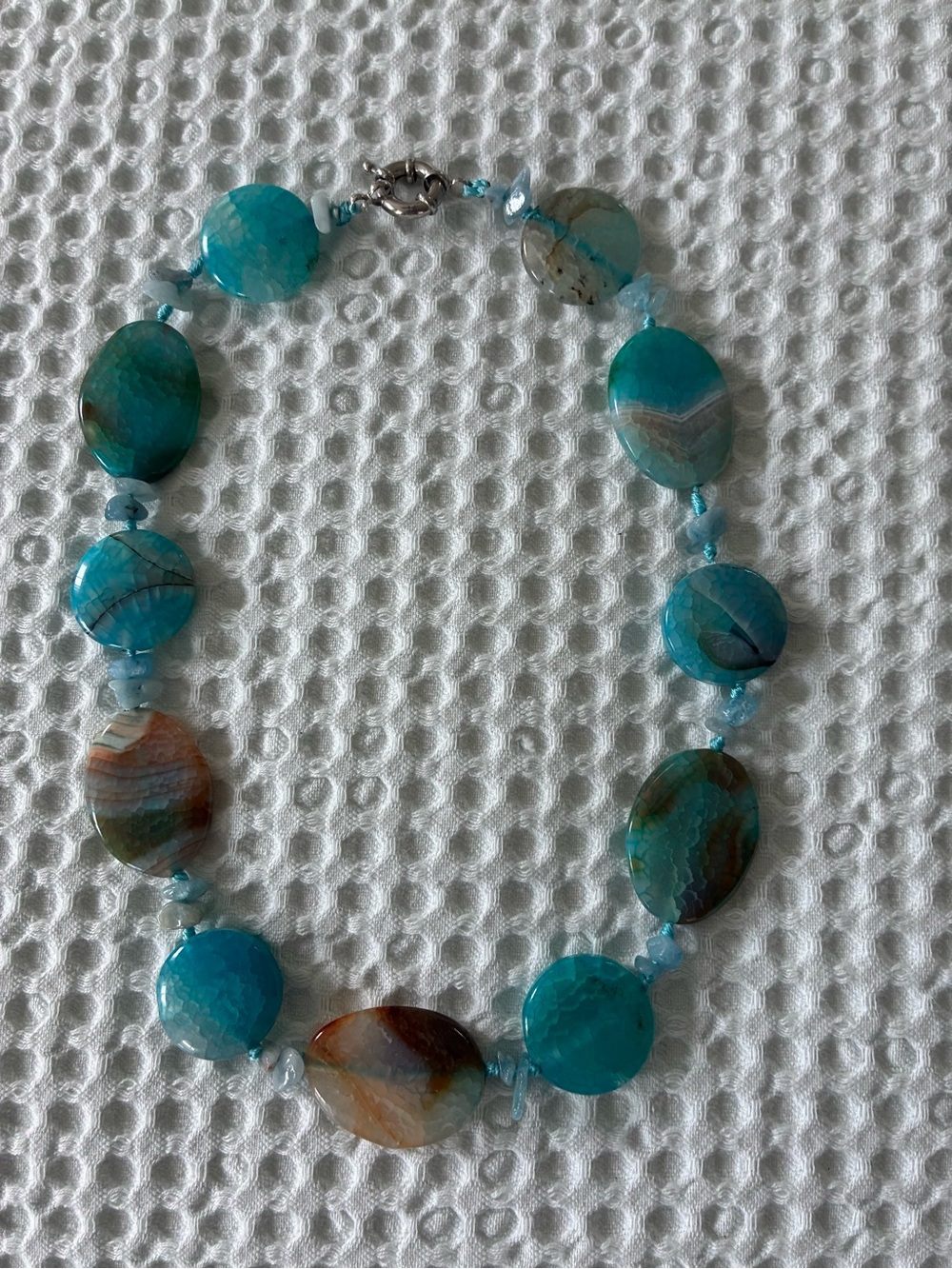 Blue Agate Beaded Necklace - Natural Stone Statement
